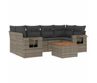 vidaxl set de sofas de jardin 7 piezas con cojines ratan pe gris