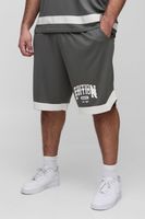 pantalon corto plus universitario de malla con estampado de baloncesto gris