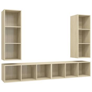 Muebles De Salón De Pared 4 Pzas Madera Ingeniería Roble Sonoma Vidaxl