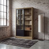 vitrina de pino macizo y vidrio con 2 puertas correderas
