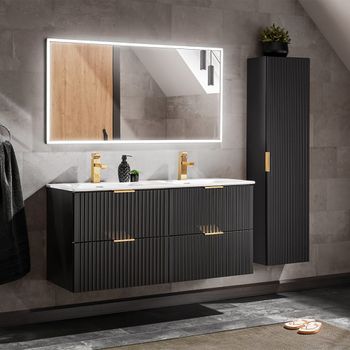 Conjunto mueble doble lavabo tableros de melamina y mdf negro mate