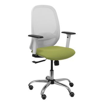 Silla Cilanco Blanca Malla Blanca Asiento Bali Verde Oliva Brazo Regulable Base Cromada Ruedas De Parqué