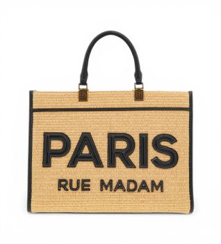 RUE MADAM PARIS para mujer. 1533 Bolso Iconique Tote Straw negro (OSFA), Marrón, Casual, Poliuretano