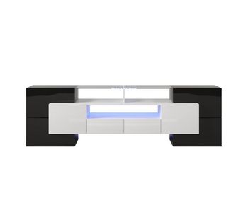 Mueble tv 200 cm - led, alto brillo y superficie de cristal - negro