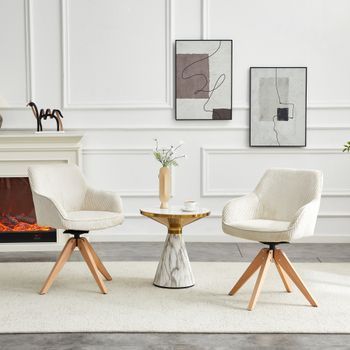 Set De 2 Sillas Giratorias - Sillas De Comedor - Terciopelo Y Madera - Crema (56x44x84cm)