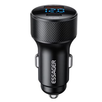 ESSAGER ES-CC21 45W cargador de coche USB PD de 2 puertos adaptador USB-A+Type-C PD3.0 QC3.0 soporte FCP AFC iP2.4 carga