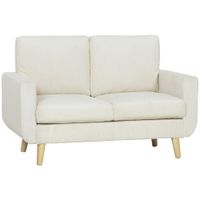 homcom sofa de 2 plazas de pana 134 cm con patas de madera respaldo grueso sofa moderno para salon dormitorio crema