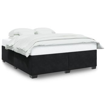 Cama De Matrimonio | Cama De Adulto | Estructura Cama Sin Colchón Terciopelo Negro 200x200 Cm