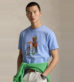 Polo Ralph Lauren para hombre. 710B16612001 Camiseta Custom Slim Fit con Polo Bear azul (S), Casual, Algodón, Manga corta