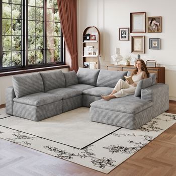 Sofá Modular De 6 Plazas - Mueble Para Salón - Pana - Gris Oscuro (260x250x60cm)