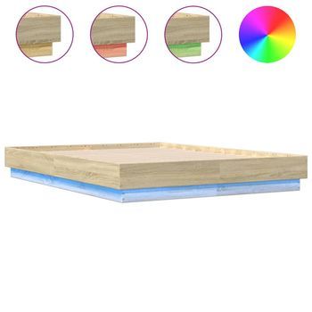 Cama Matrimonial | Cama Para Adultos | Estructura De Cama Con Luces Led Roble Sonoma 120x190 Cm
