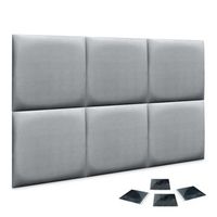 dhome juego de 6 paneles tapizados de polipiel premium pack autoadhesivos para pared acusticos absorbentes proteccion plata 50x50cm x6