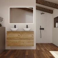 conjunto de bano kaji  140 cm teka  cuatro cajones  lavabo sobre encimera  mueble montado  no incluye espejo  alday