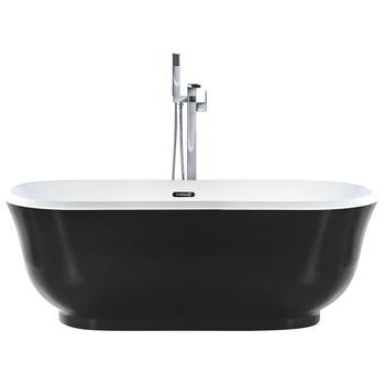 Bañera Independiente De Acrílico Negro 170 X 77 Cm Ovalado Bordes Redondeados Moderno Tesoro