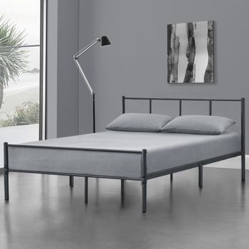 Cama De Metal - Base Con Somier - 120 X 200 - Cama Simple - Cama Individual - Gris Oscuro Mate [en.casa]®