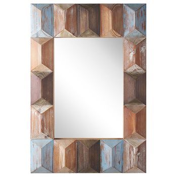 Espejo De Pared Multicolor Marco De Madera Maciza Rectangular 63 X 90 Cm Hecho A Mano Boho Moderno Hizote