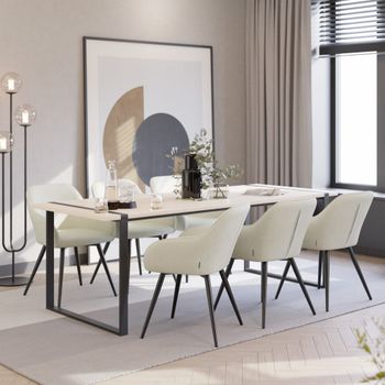 6 sillas de comedor con diseño de pana 58 x 62 x 82 cm crema/negro