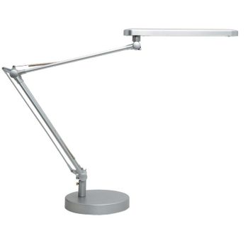 Unilux, Lámpara de Escritorio LED Mambo, Doble Brazo con Triple Articulación, Color Gris Metalizado