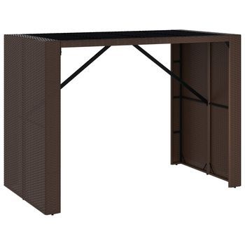 Mesa Alta Bar | Mesa De Bistró Superficie Vidrio Ratán Pe Marrón 145x80x110 Cm