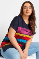 yours camiseta azul marino de pico franjas de color mujer curvy y tallas grandes yours