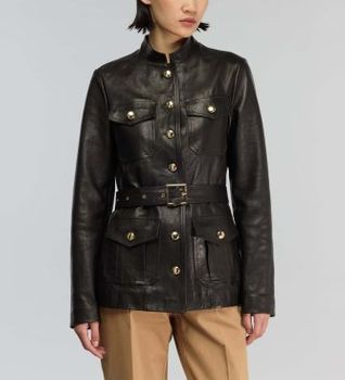 Semicouture para mujer. Y5WT25 Chaqueta Delia negro (38), Casual, Piel