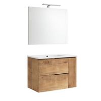 kibath mueble de bano con lavabo espejo y aplique led tribu 80x45 cm acabado roble ostippo mate 2 cajones suspendido