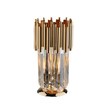 Lámpara De Mesa Ravel De Hierro Dorado Con Pedrería, 1 Luz H.30 Ø16 Bl268-lt-or
