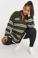 yours jersey de punto verde de rayas con cremallera mujer curvy y tallas grandes yours