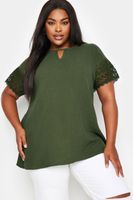 yours top caqui de estamena de algodon con puntilla en manga mujer curvy y tallas grandes yours