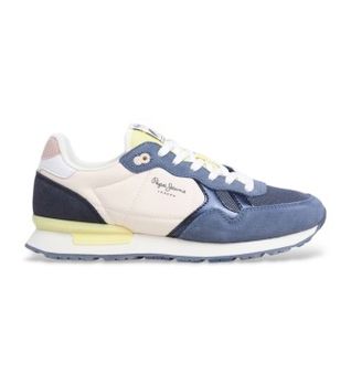 Pepe Jeans para mujer. PLS40038 Zapatillas de piel Brit Camp multicolor (37), Plano, Ante, Cordones, Casual