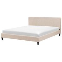 cama tapizada en tela beige 180 x 200 cm marco de listones cabecero estilo contemporaneo fitou