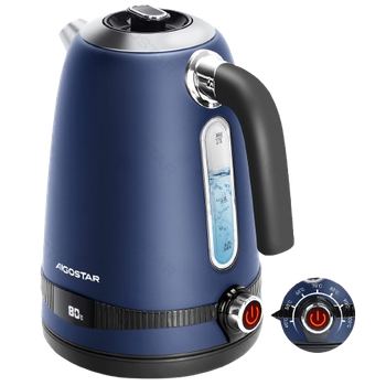 Aigostar Lori - Hervidor de Agua Electrico con Regulador de Temperatura 40°C a 100°C, Tetera Electrica Acero Inox 1,7 L, 2200W con Pantalla LED, Mantener Caliente 2H, Libre de BPA, Azul Marino