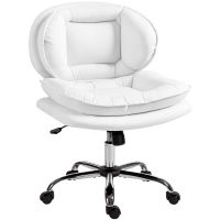 homcom silla de oficina con piernas cruzadas asiento ancho blanco