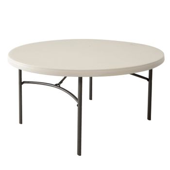 Mesa Redonda Plegable con Tablero de Polietileno de Alta Densidad, 152x152x74 Cm, Blanca