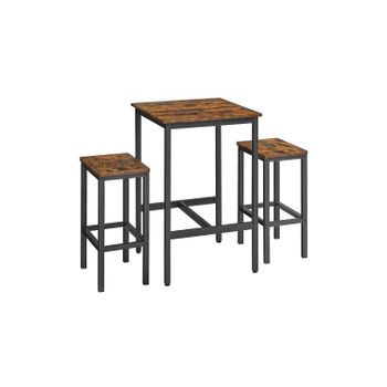 Mesa de Bar con Taburetes, Marrón Rústico + Negro