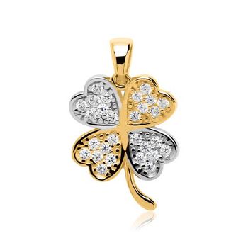 Colgante hoja de trébol en oro 8 quilates con circonita blanca