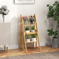 silla plegable de bambu con escalera de mano convertible de 3 escalones silla de escalera multifuncional 3 en 1 carga 150 kg natural cfw94029