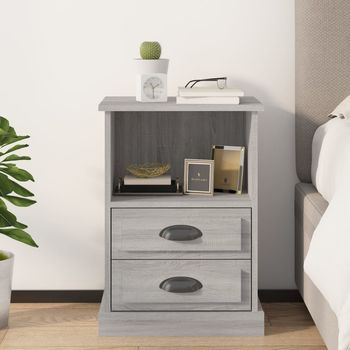 Mesita De Noche - Mueble Para Dormitorio - Madera Contrachapada - Gris Sonoma (43x36x60cm)