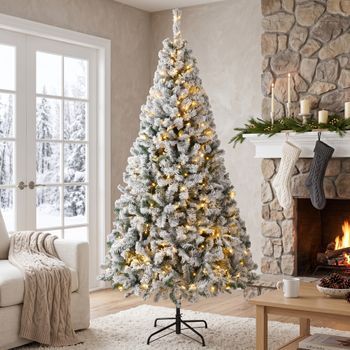 Árbol De Navidad De Pvc Metal Homcom 200 Cm - Verde Y Blanco