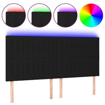 Cabecero Cama Mueble De Dormitorio Con Luces Led Tela 200 X 5 X 118/128 Cm Negro M02_0009178