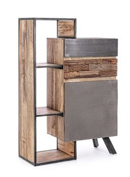 Aparador de madera de mango y acero negro, 90x40x140 cm