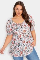 yours top algodon blanco floral con manga abullonada mujer curvy y tallas grandes yours