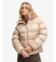 superdry para mujer w5012187a chaqueta acolchada brillante con capucha beige xs casual poliester