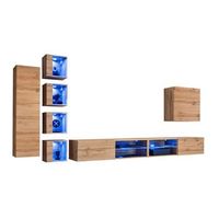 conjunto de muebles de salon switch xxvi  roble  iluminacion led  diseno moderno