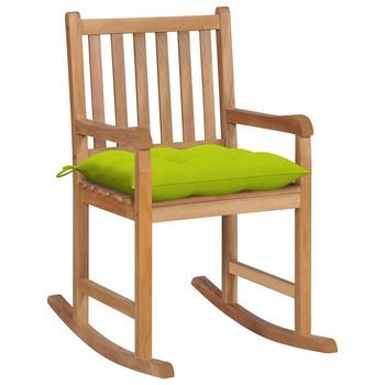 Silla Mecedora De Madera Maciza Teca Con Cojín Verde Brillante Vidaxl