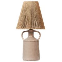 lampara de mesita de noche de ceramica con pantalla de papel de mimbre estilo boho color gris pardo larissos