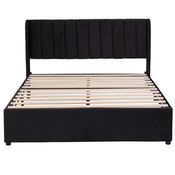 Cama 140x200cm Con 2 Cajones Tapizada En Terciopelo Estilo Moderno Negro