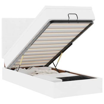 Estructura Cama Otomana Colchón Cuero Sintético Blanco 90x200cm Vidaxl