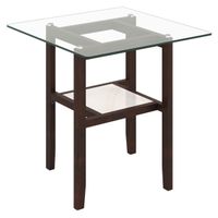 costway mesa lateral cuadrada de vidrio marco de madera de caucho 61 x 61 x 62 cm marron