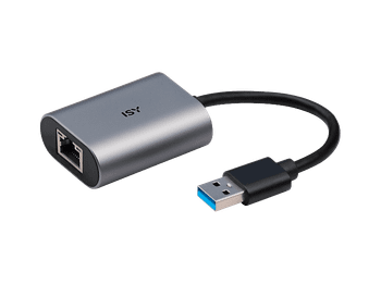 Adaptador - ISY IAD-1010-A, Universal, 1x USB-A, Ethernet RJ45, 15cm, 1 Gbps, Plata